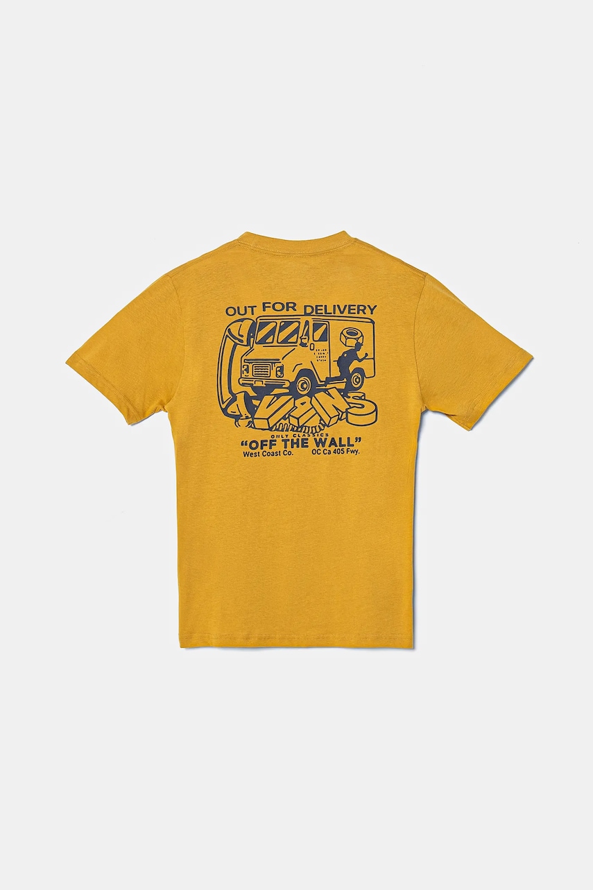Vans tricou de bumbac pentru copii Next Stop culoarea galben, cu imprimeu, VN000MK3BL21