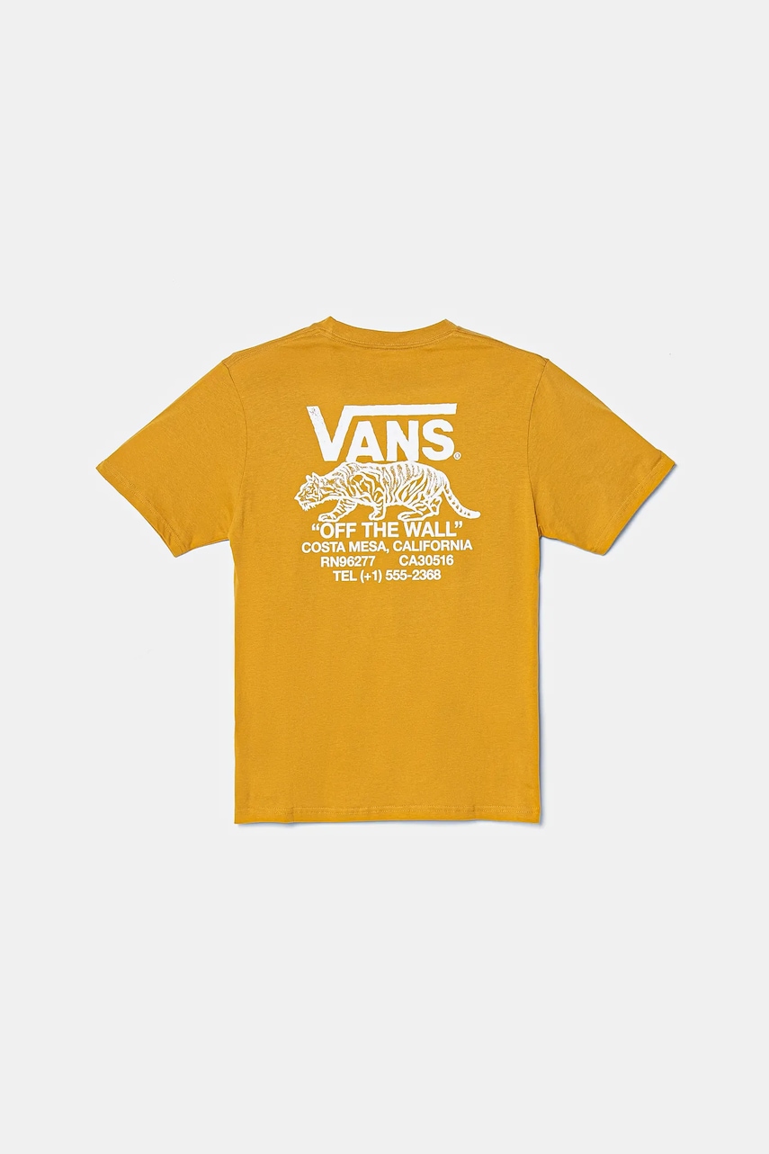 Vans tricou de bumbac pentru copii Sneaky culoarea galben, cu imprimeu, VN000MK2BL21 Vans tricou de bumbac pentru copii Sneaky culoarea galben, cu imprimeu, VN000MK2BL21
