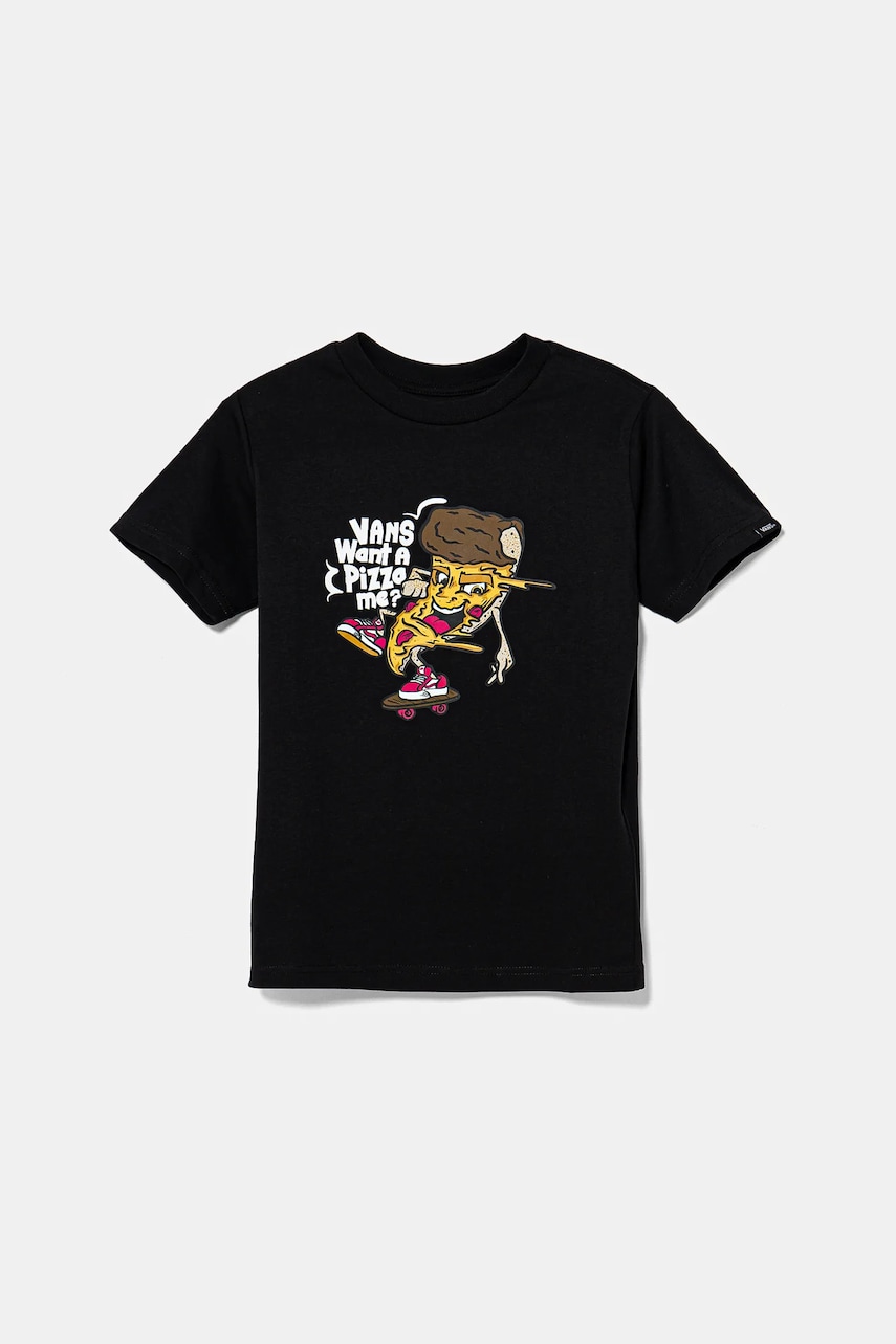 Vans tricou de bumbac pentru copii Pizza Me culoarea negru, cu imprimeu, VN000MMMBLK1 Vans tricou de bumbac pentru copii Pizza Me culoarea negru, cu imprimeu, VN000MMMBLK1
