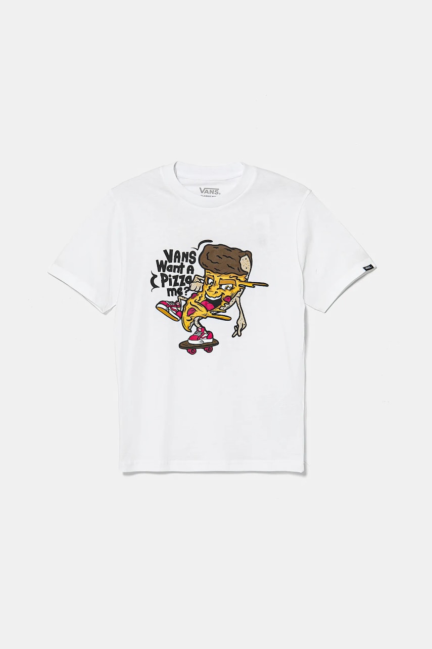 Vans tricou de bumbac pentru copii Pizza Me culoarea alb, cu imprimeu, VN000NQ2WHT1