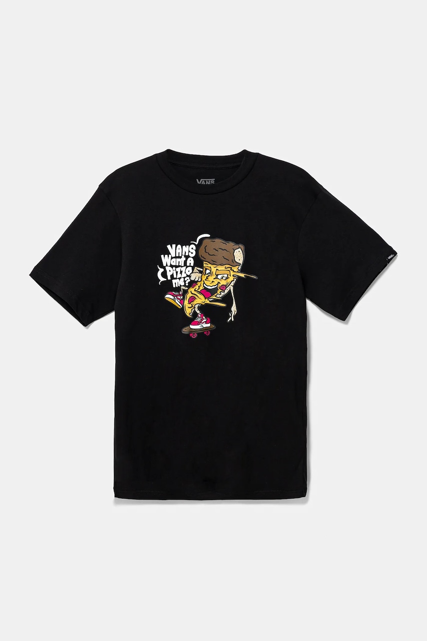 Vans tricou de bumbac pentru copii Pizza Me culoarea negru, cu imprimeu, VN000NQ2BLK1 Vans tricou de bumbac pentru copii Pizza Me culoarea negru, cu imprimeu, VN000NQ2BLK1