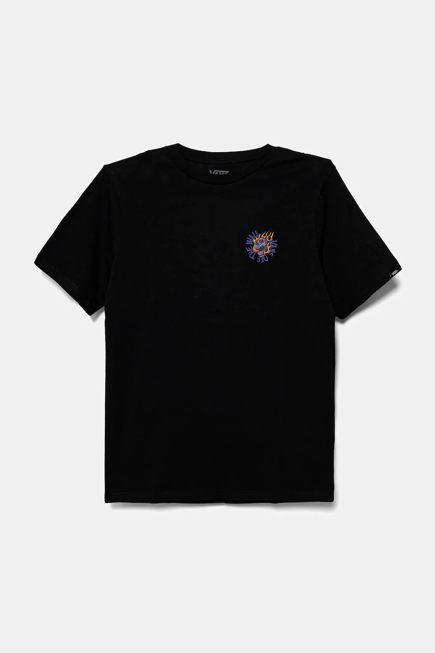Vans tricou de bumbac pentru copii Vortex culoarea negru, cu imprimeu, VN000MKHBLK1 Vans tricou de bumbac pentru copii Vortex culoarea negru, cu imprimeu, VN000MKHBLK1