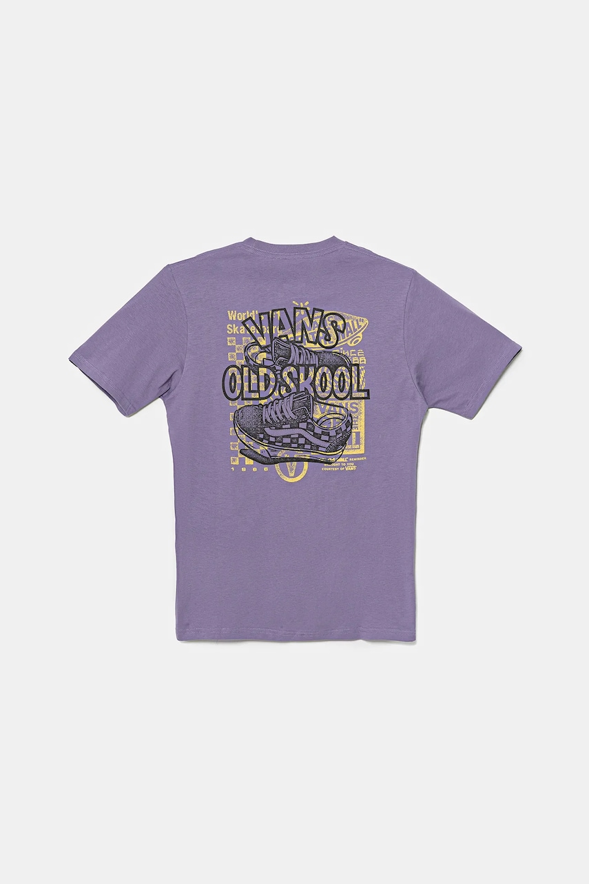 Vans tricou de bumbac pentru copii Old Skool culoarea violet, cu imprimeu, VN000MKU6PH1 Vans tricou de bumbac pentru copii Old Skool culoarea violet, cu imprimeu, VN000MKU6PH1