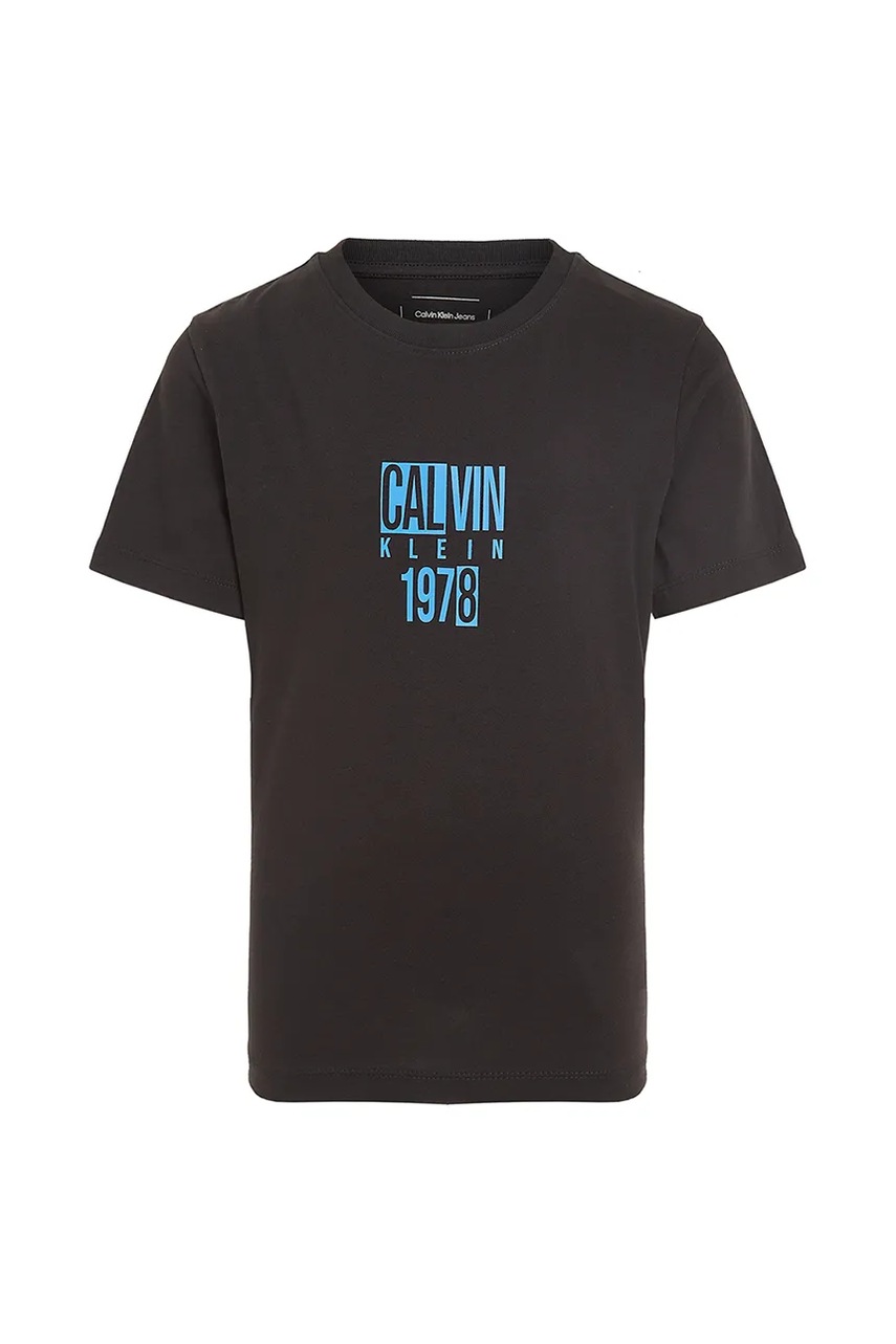 Дитяча бавовняна футболка Calvin Klein Jeans колір чорний з принтом IB0IB02456