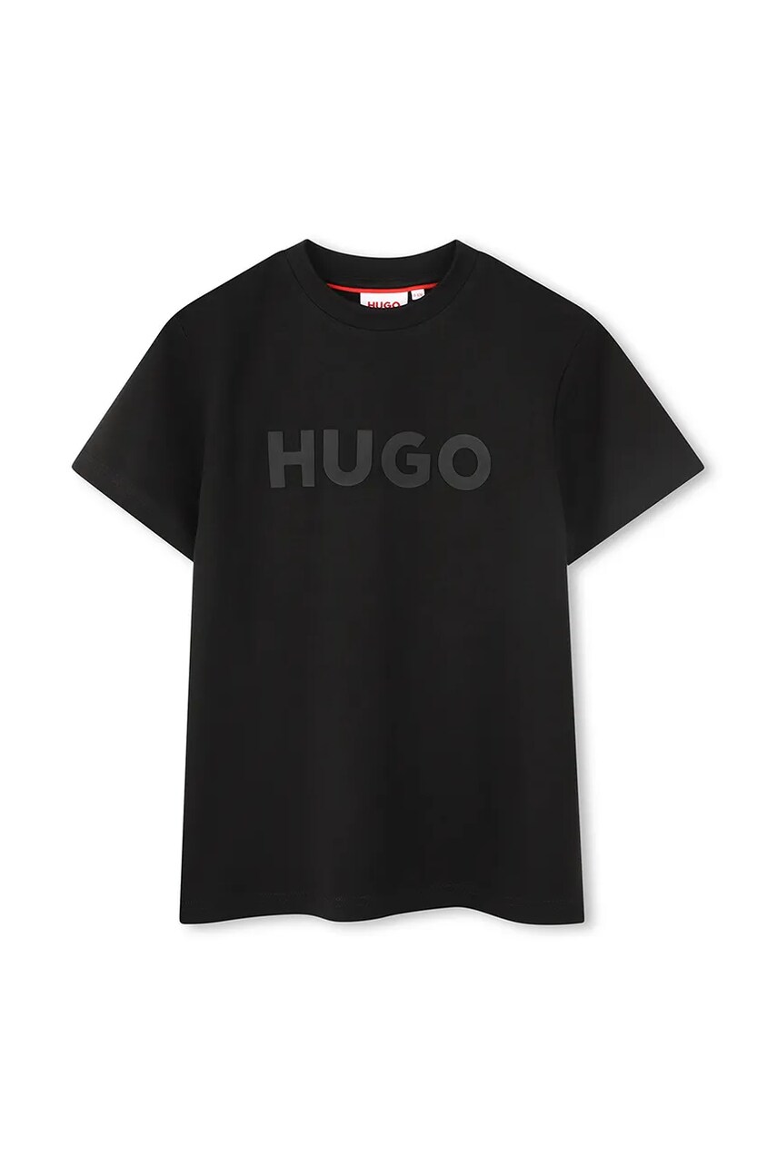 HUGO tricou de bumbac pentru copii culoarea negru, cu imprimeu, G00333
