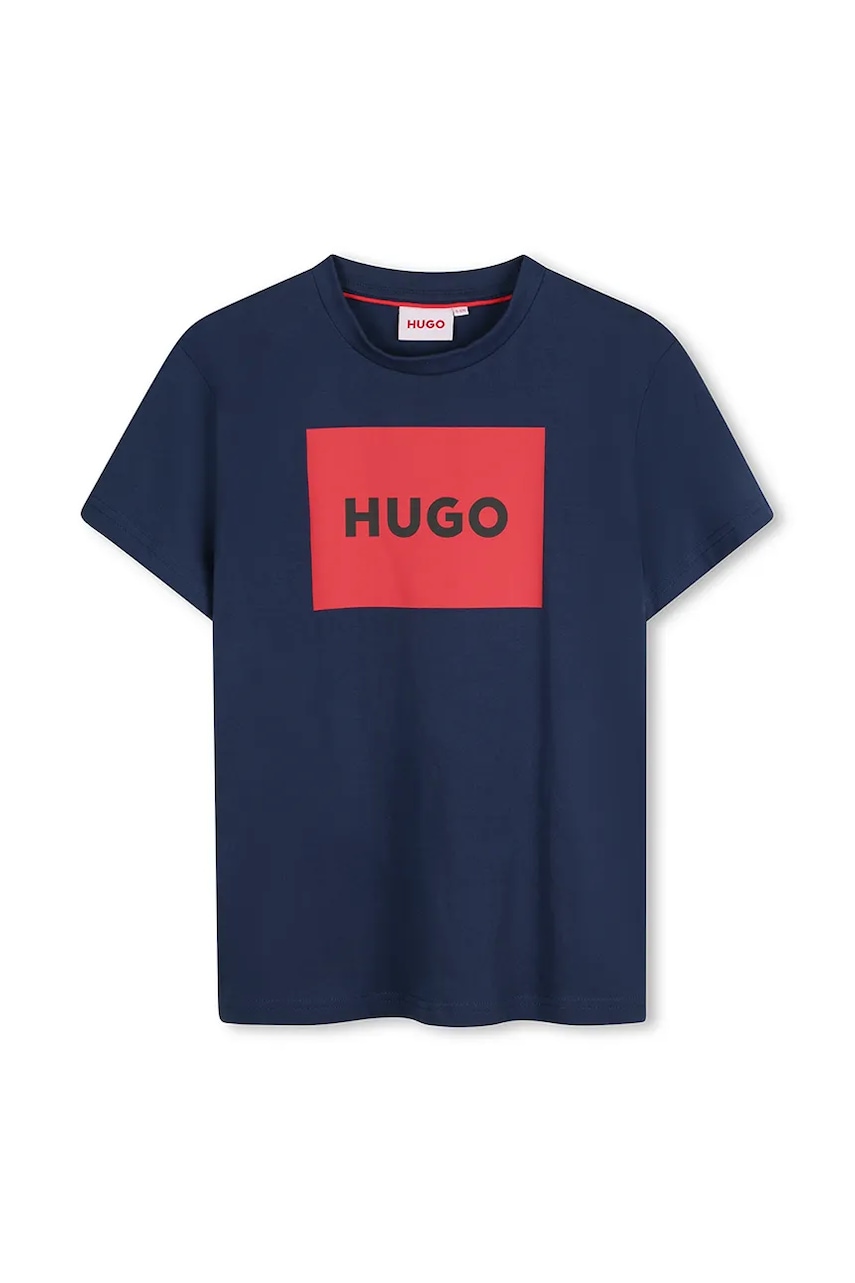 HUGO tricou de bumbac pentru copii culoarea albastru marin, cu imprimeu, G00334