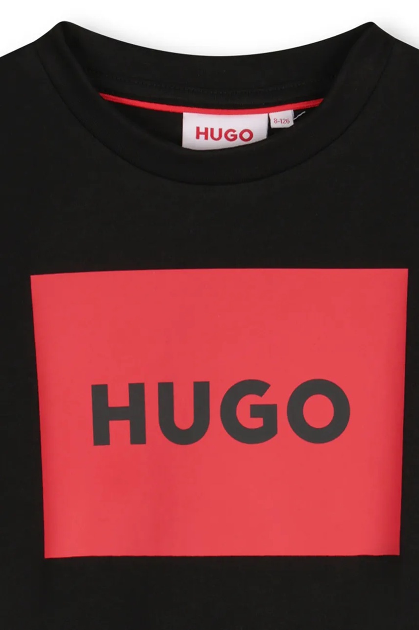 Детская хлопковая футболка HUGO цвет чёрный с принтом G00334 Детская хлопковая футболка HUGO цвет чёрный с принтом G00334