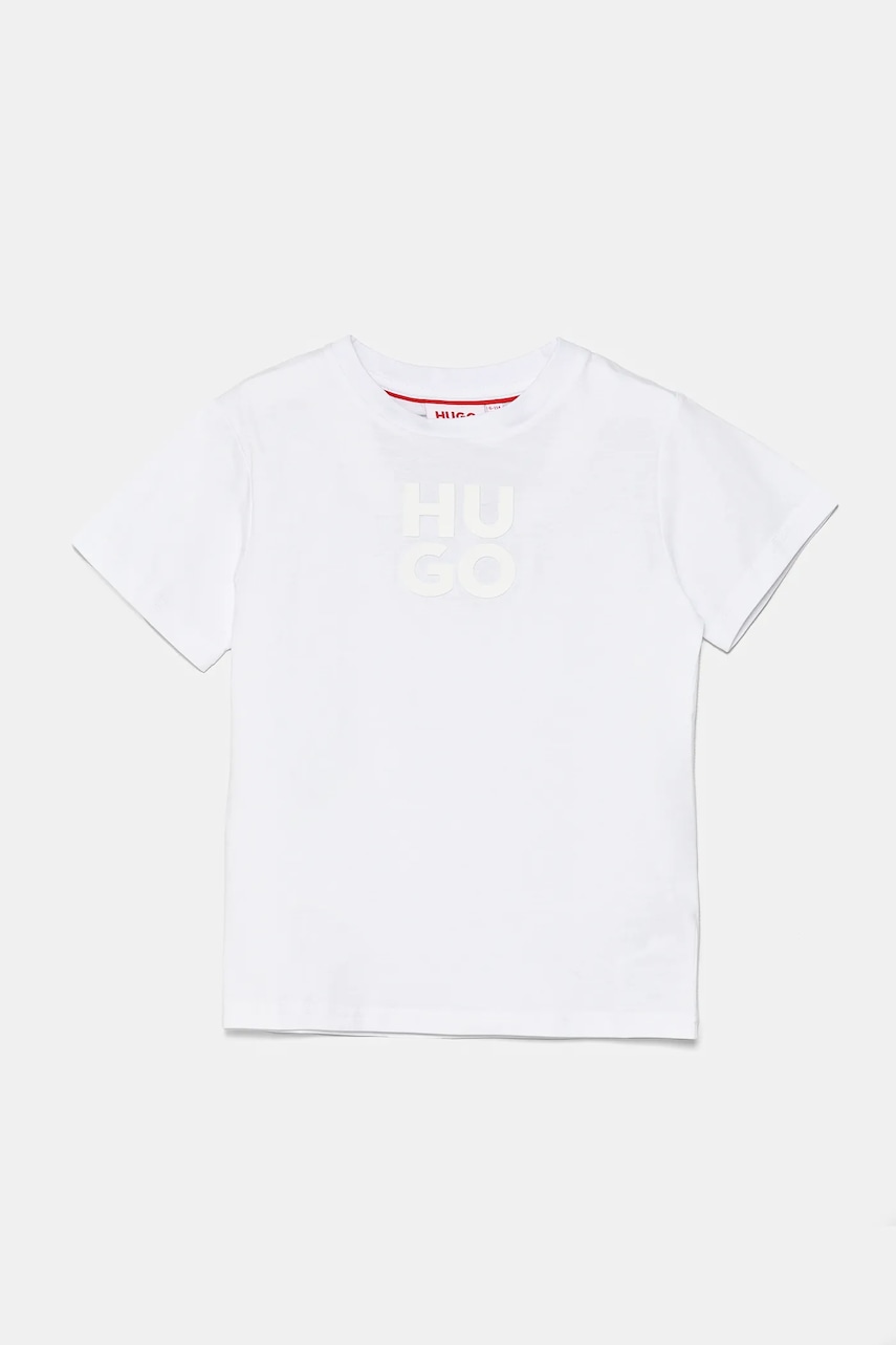 HUGO tricou de bumbac pentru copii culoarea alb, cu imprimeu, G00335