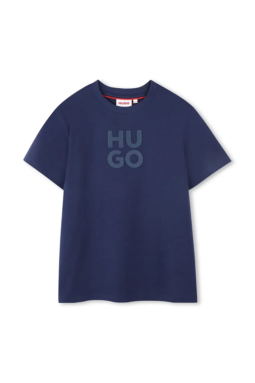 HUGO tricou de bumbac pentru copii culoarea albastru marin, cu imprimeu, G00335