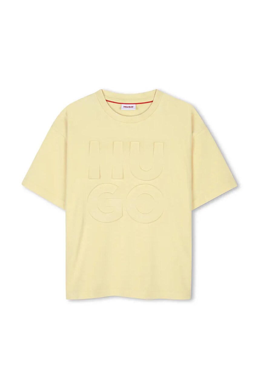 HUGO tricou de bumbac pentru copii culoarea galben, cu imprimeu, G00337