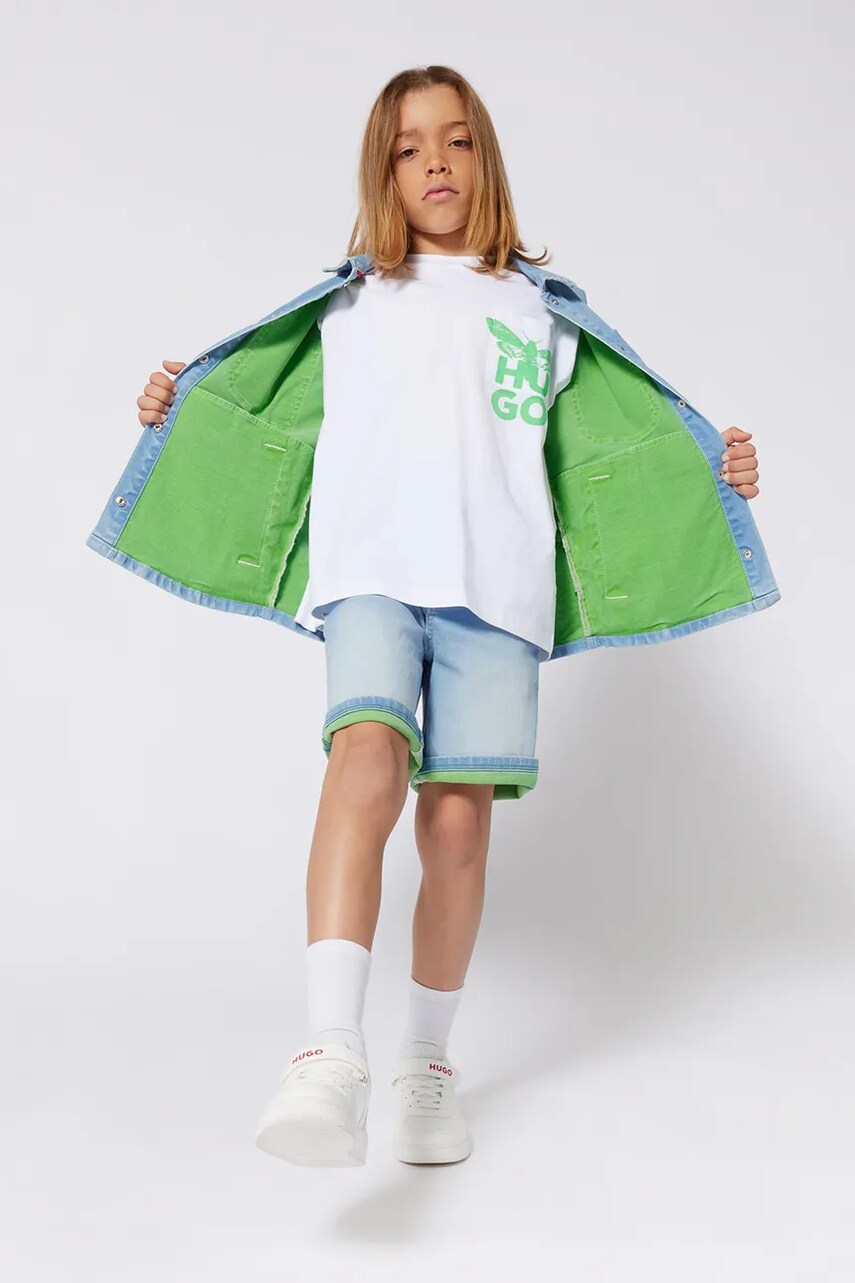 HUGO tricou de bumbac pentru copii culoarea alb, cu imprimeu, G00340