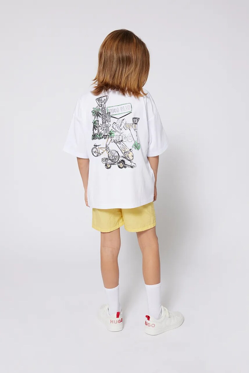 HUGO tricou de bumbac pentru copii culoarea alb, cu imprimeu, G00345