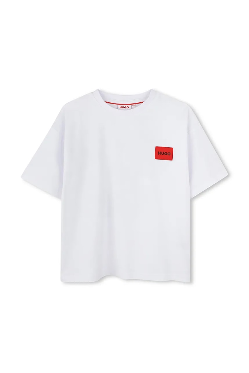 Детская хлопковая футболка HUGO цвет белый с принтом G00345 Детская хлопковая футболка HUGO цвет белый с принтом G00345