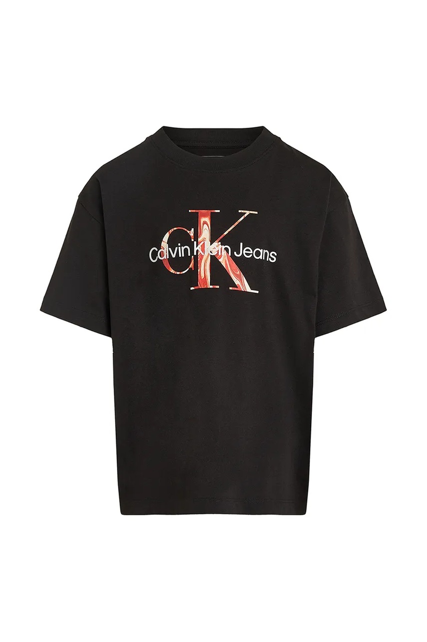 Детская хлопковая футболка Calvin Klein Jeans цвет чёрный с принтом IB0IB02453 Детская хлопковая футболка Calvin Klein Jeans цвет чёрный с принтом IB0IB02453