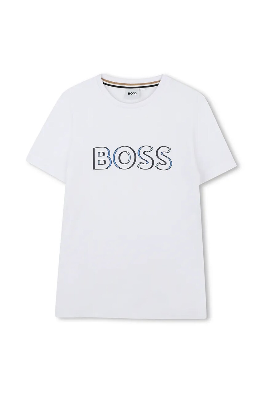 BOSS tricou de bumbac pentru copii culoarea alb, cu imprimeu, J52034