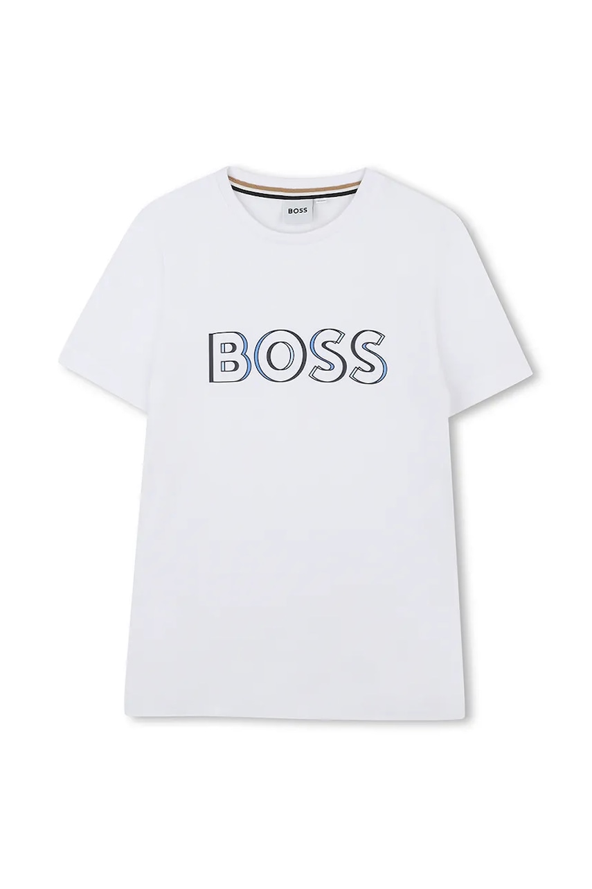 BOSS tricou de bumbac pentru copii culoarea alb, cu imprimeu, J52034