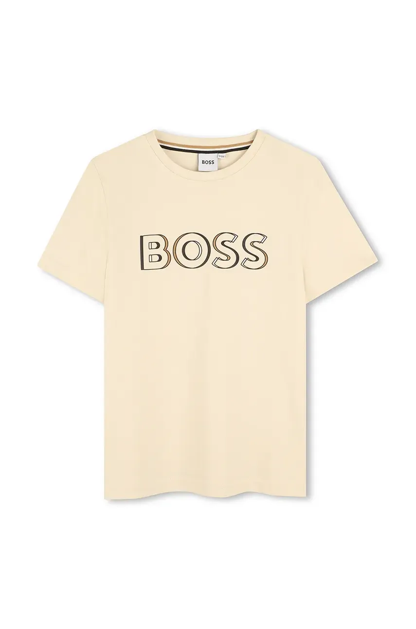 BOSS tricou de bumbac pentru copii culoarea bej, cu imprimeu, J52034