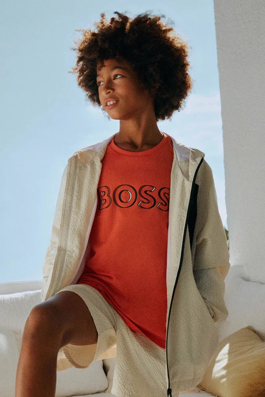 BOSS tricou de bumbac pentru copii culoarea portocaliu, cu imprimeu, J52034