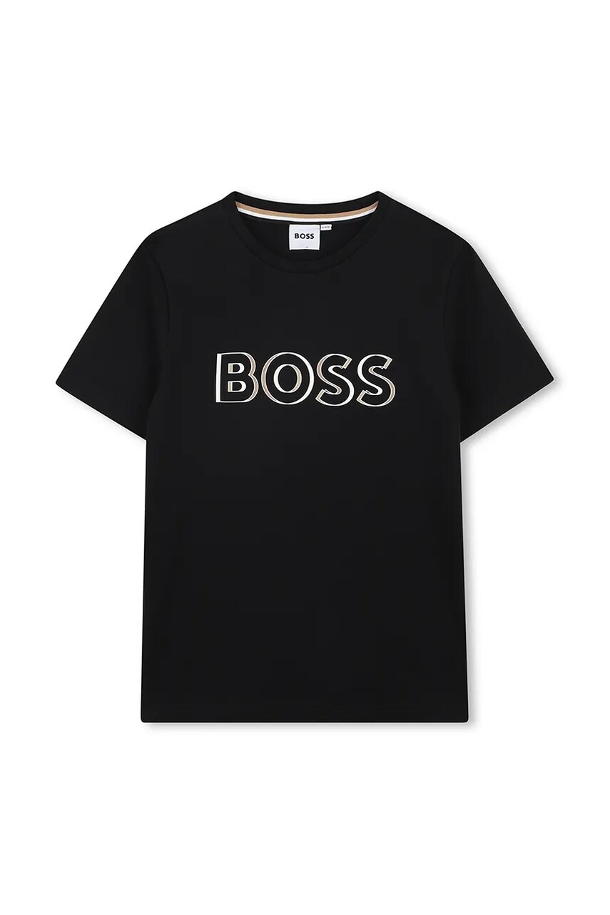 BOSS tricou de bumbac pentru copii culoarea negru, cu imprimeu, J52034