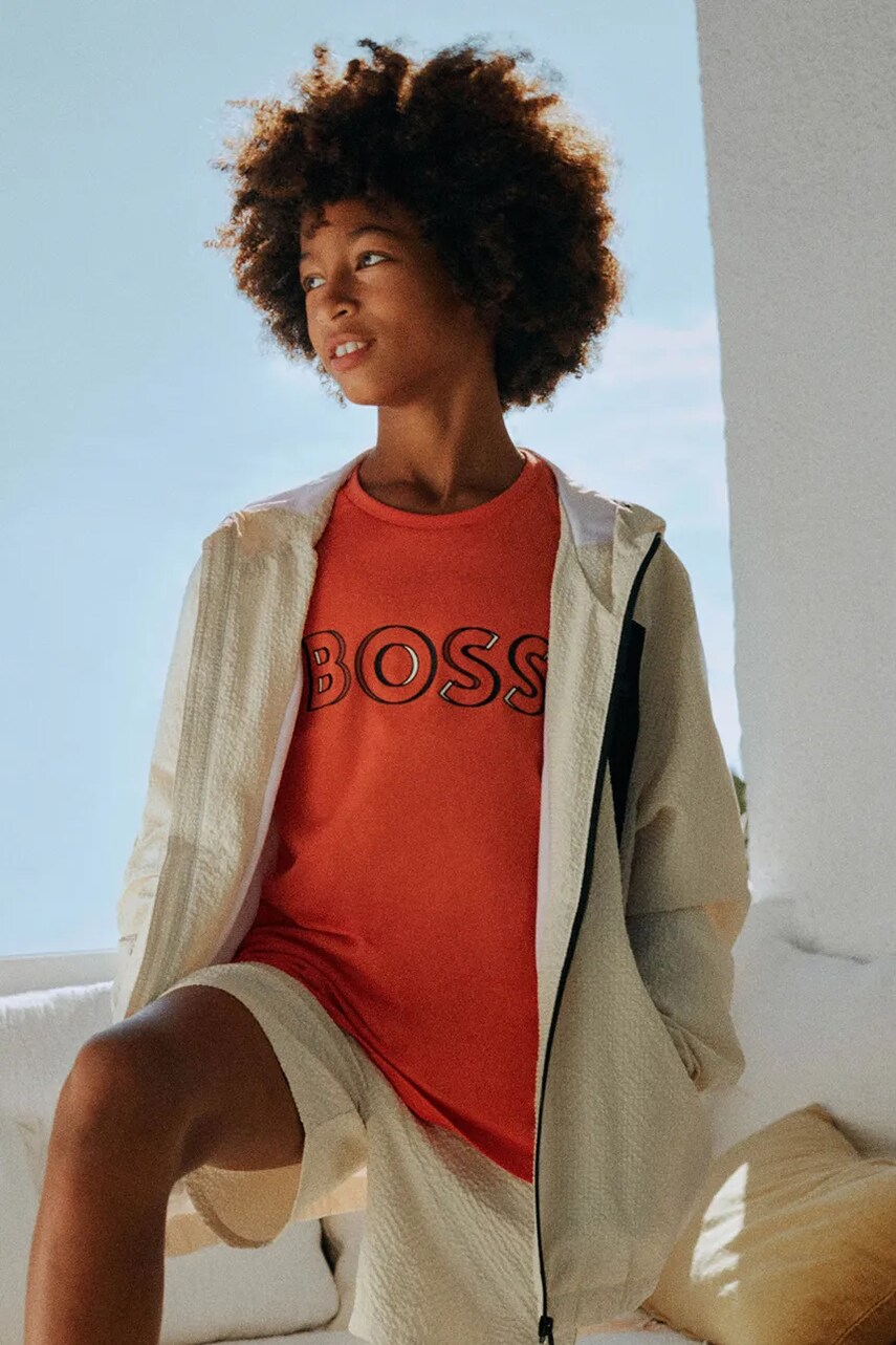 BOSS tricou de bumbac pentru copii culoarea portocaliu, cu imprimeu, J52034
