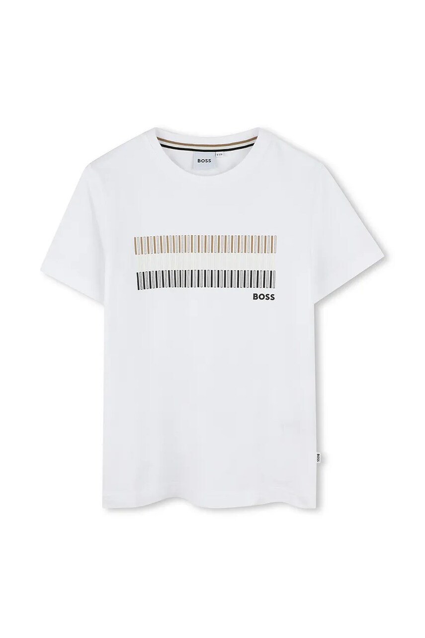 BOSS tricou de bumbac pentru copii culoarea alb, cu imprimeu, J52035