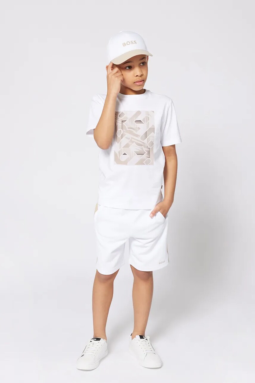 BOSS tricou de bumbac pentru copii culoarea alb, cu imprimeu, J52036