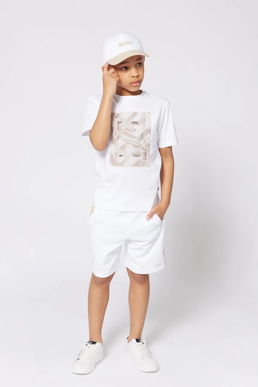 BOSS tricou de bumbac pentru copii culoarea alb, cu imprimeu, J52036