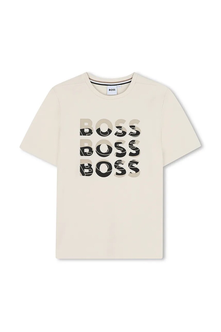 BOSS tricou de bumbac pentru copii culoarea bej, cu imprimeu, J52038