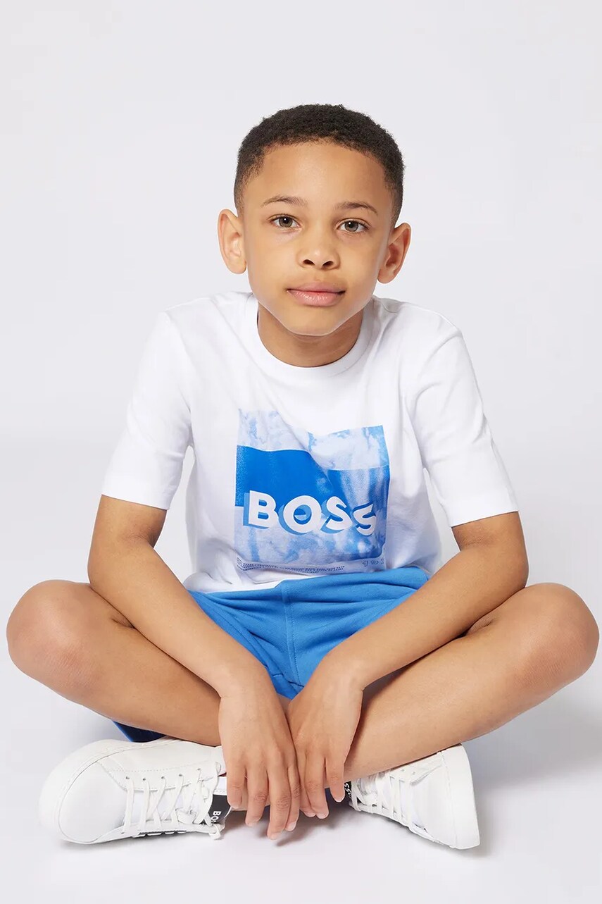 BOSS tricou de bumbac pentru copii culoarea alb, cu imprimeu, J52044