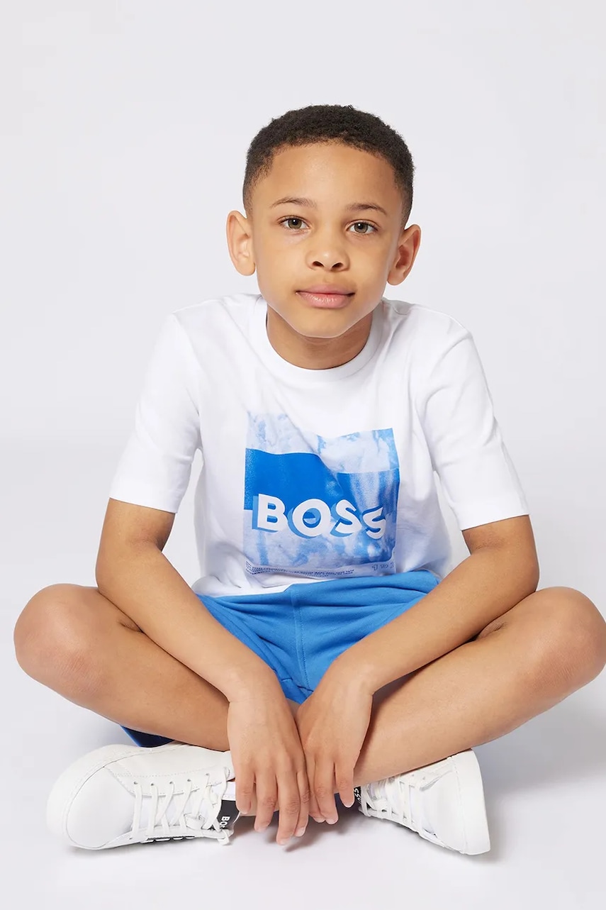 BOSS tricou de bumbac pentru copii culoarea alb, cu imprimeu, J52044