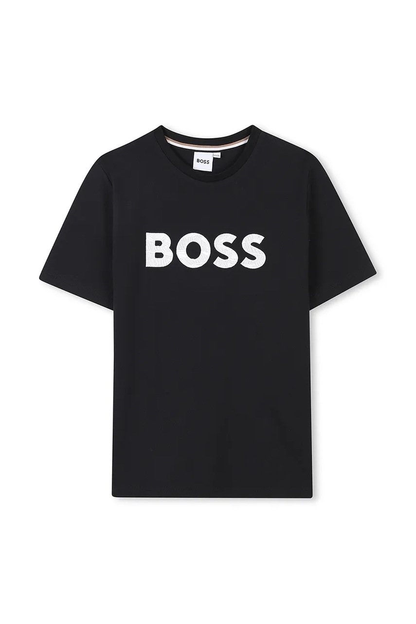 Детская хлопковая футболка BOSS цвет чёрный с принтом J52049 Детская хлопковая футболка BOSS цвет чёрный с принтом J52049