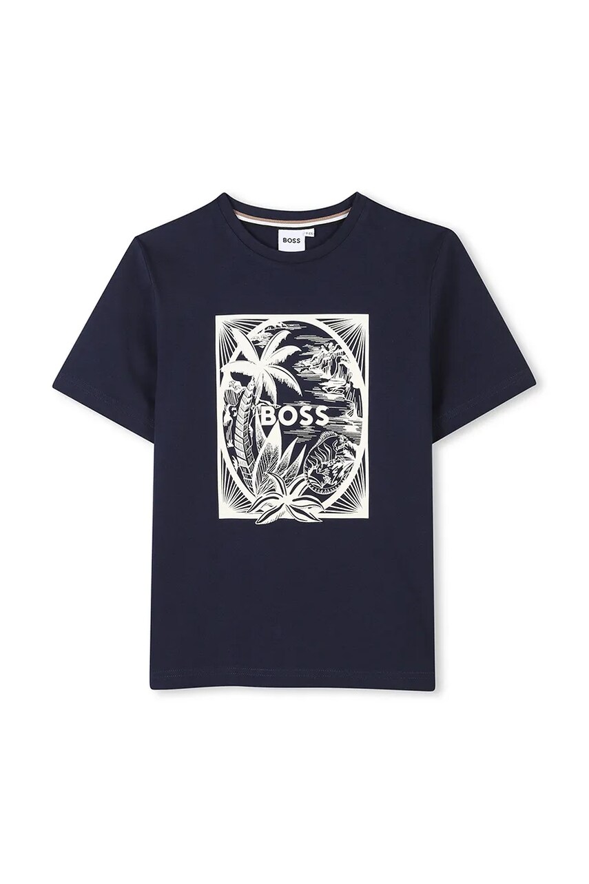 BOSS tricou de bumbac pentru copii culoarea albastru marin, cu imprimeu, J52050