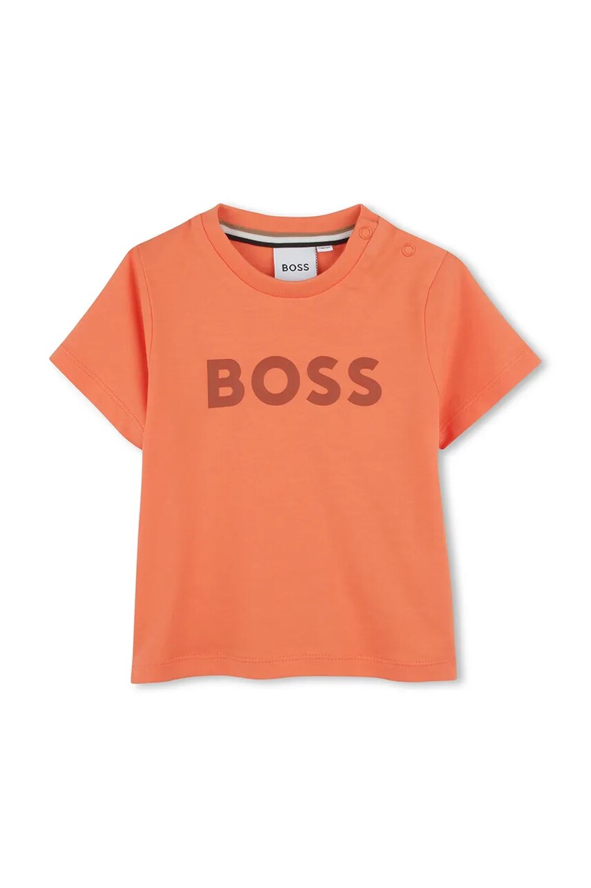 BOSS tricou din bumbac pentru bebelusi culoarea portocaliu, cu imprimeu, J52105