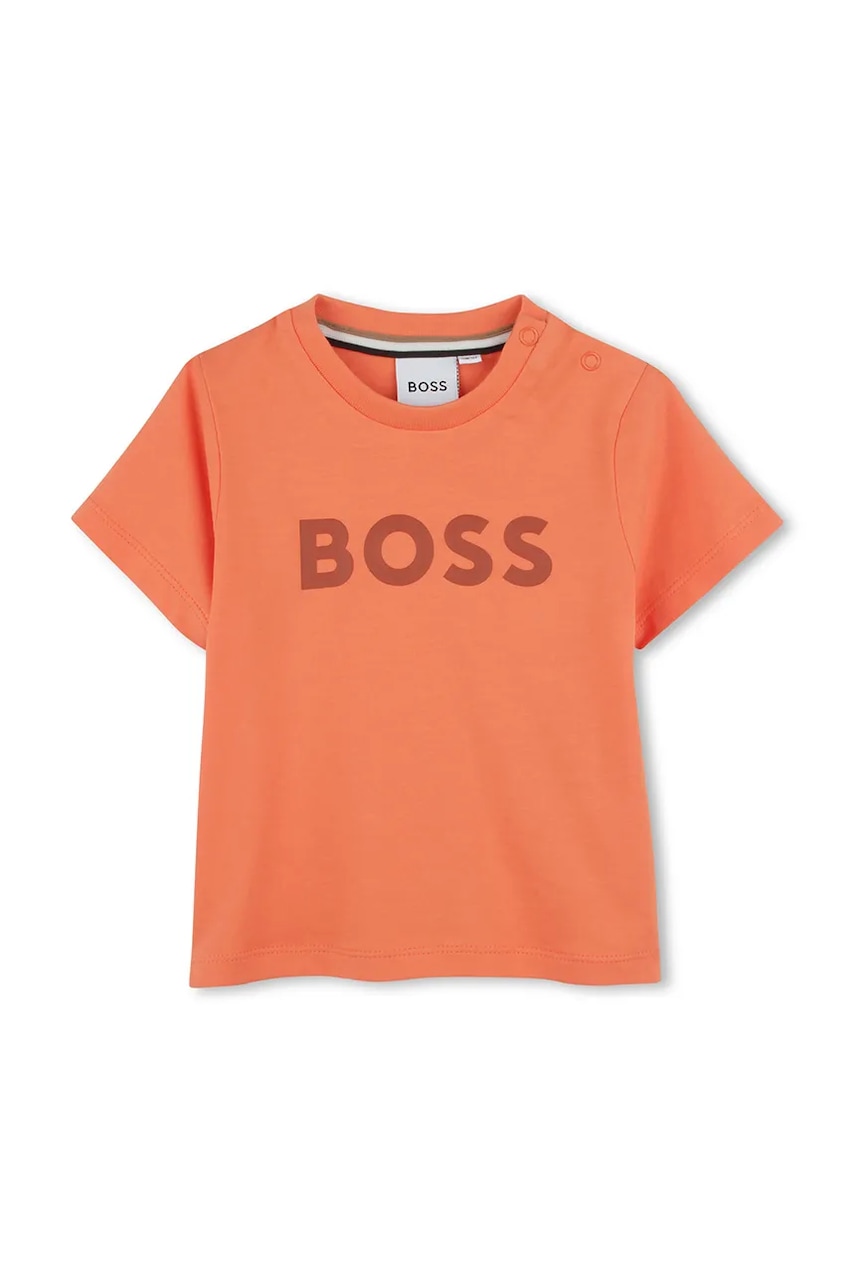 BOSS tricou din bumbac pentru bebelusi culoarea portocaliu, cu imprimeu, J52105