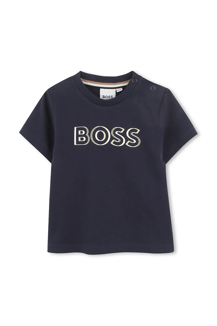 BOSS tricou din bumbac pentru bebeluși culoarea bleumarin, cu imprimeu, J52107