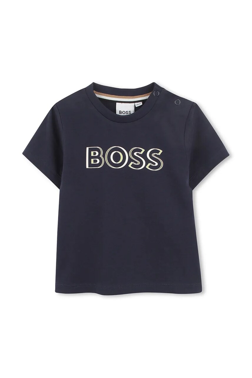 BOSS tricou din bumbac pentru bebeluși culoarea bleumarin, cu imprimeu, J52107
