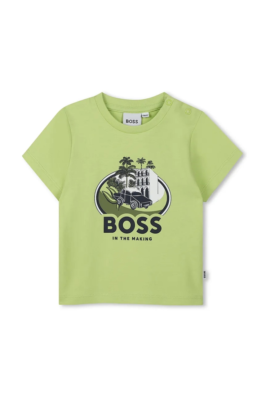 BOSS tricou din bumbac pentru bebelusi culoarea verde, cu imprimeu, J52110