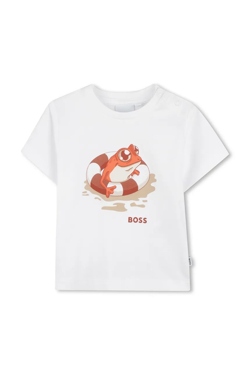 BOSS tricou din bumbac pentru bebelusi culoarea alb, cu imprimeu, J52110
