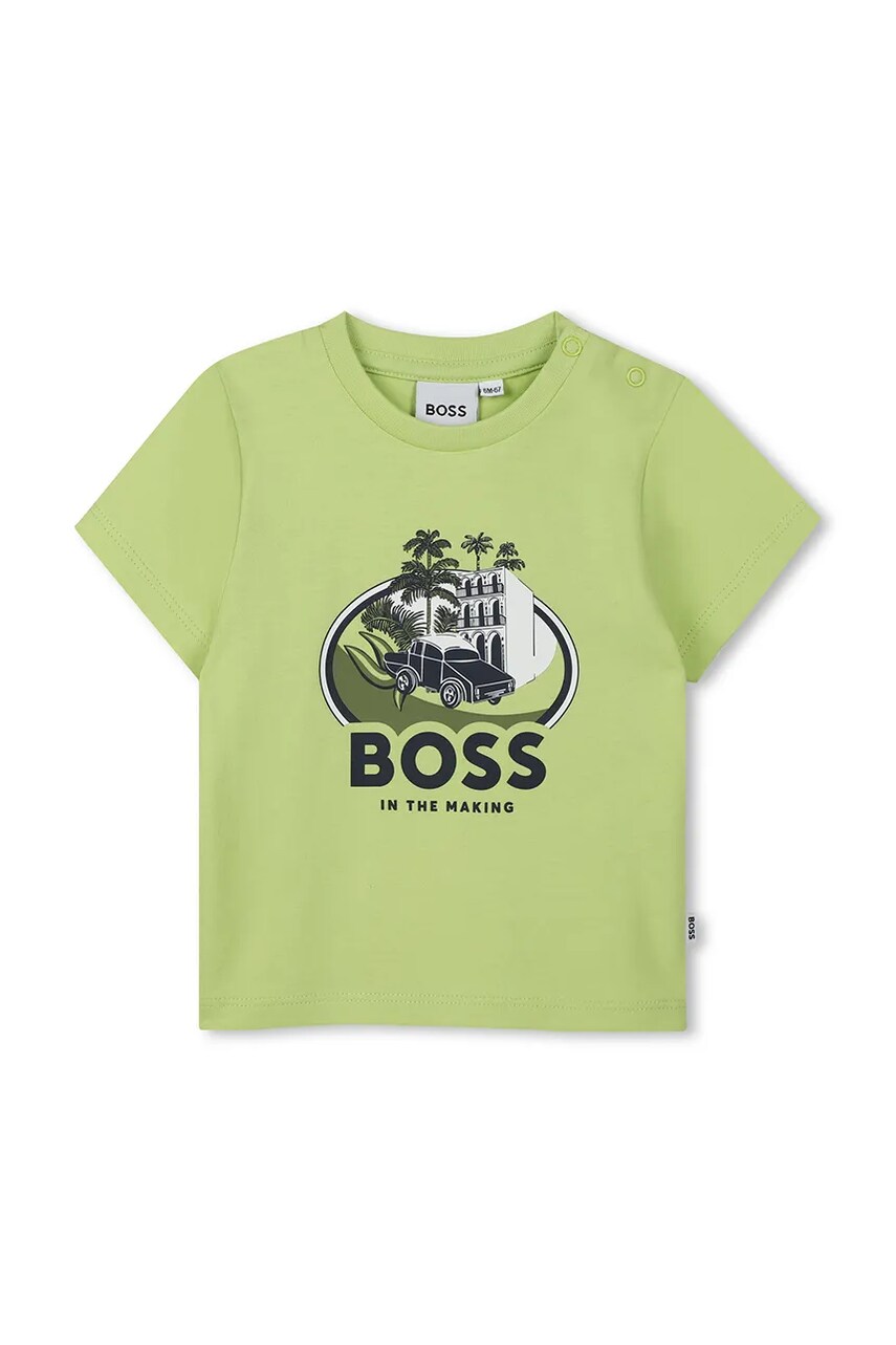 BOSS tricou din bumbac pentru bebelusi culoarea verde, cu imprimeu, J52110