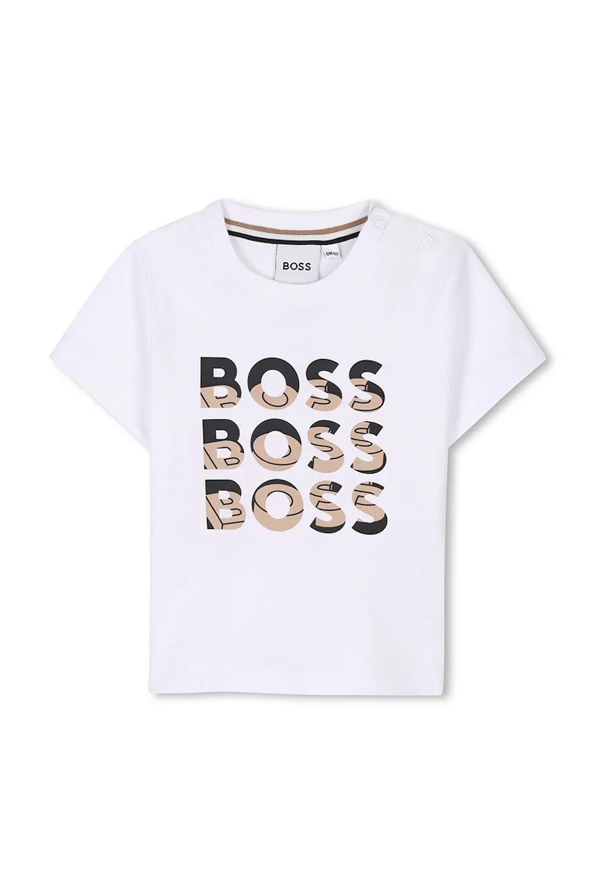 BOSS tricou din bumbac pentru bebeluși culoarea alb, cu imprimeu, J52113