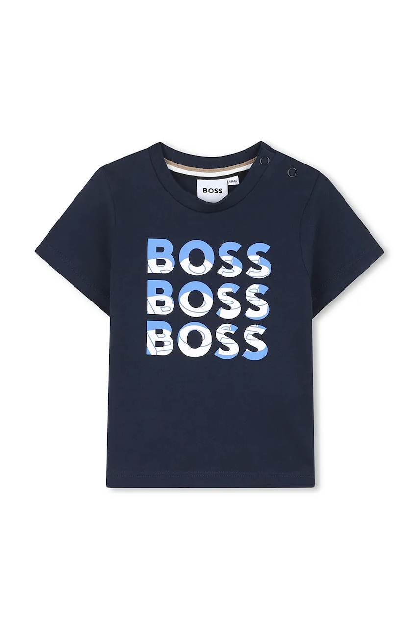 BOSS tricou din bumbac pentru bebeluși culoarea bleumarin, cu imprimeu, J52113