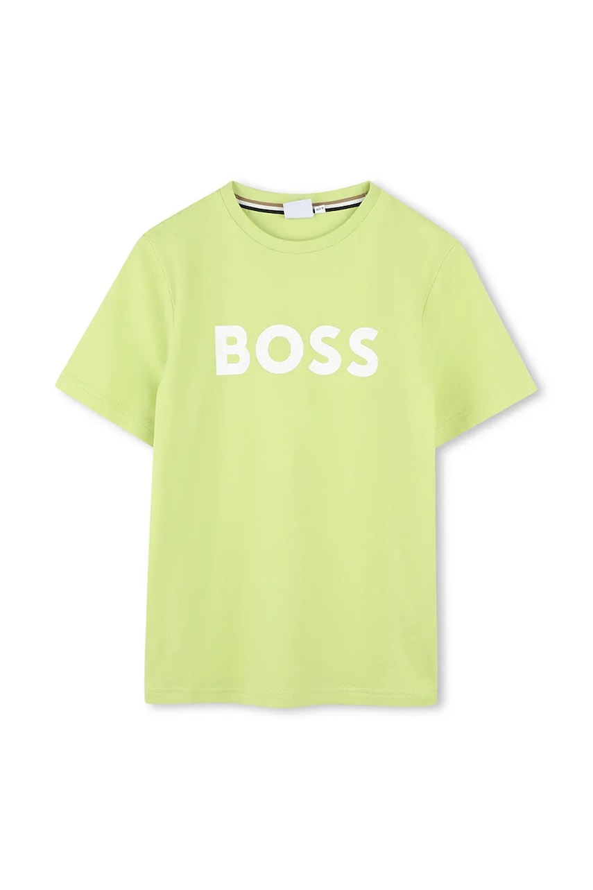 BOSS tricou de bumbac pentru copii culoarea verde, cu imprimeu, J52030 BOSS tricou de bumbac pentru copii culoarea verde, cu imprimeu, J52030