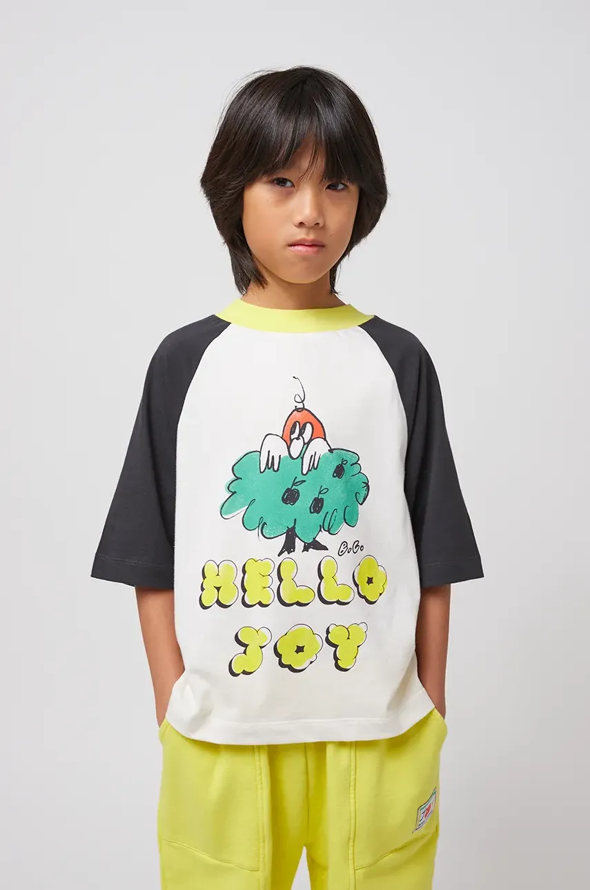 Bobo Choses tricou de bumbac pentru copii Hello Joy culoarea alb, cu imprimeu, 125AC016