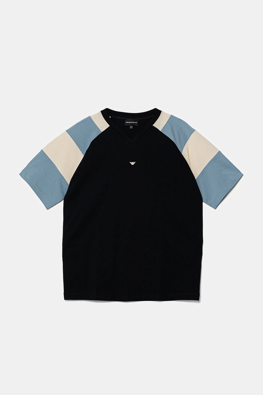 Детская хлопковая футболка Emporio Armani цвет синий с аппликацией EB000141 AF13715 Детская хлопковая футболка Emporio Armani цвет синий с аппликацией EB000141 AF13715