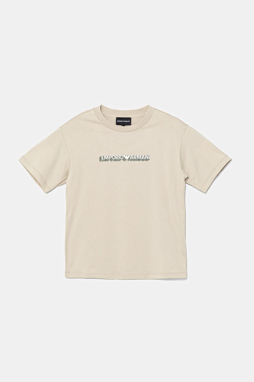 Детская хлопковая футболка Emporio Armani 2 шт цвет бежевый с принтом EB000318 AF13913 Детская хлопковая футболка Emporio Armani 2 шт цвет бежевый с принтом EB000318 AF13913