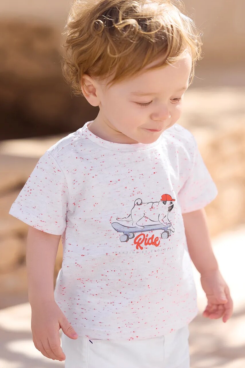 Tartine et Chocolat tricou din bumbac pentru bebelusi culoarea portocaliu, cu imprimeu, CA10031