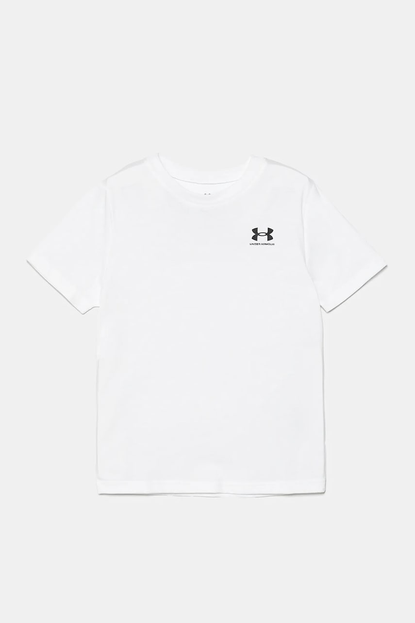 Under Armour tricou copii SPORTSTYLE LC SS culoarea alb, cu imprimeu, 1389962 Under Armour tricou copii SPORTSTYLE LC SS culoarea alb, cu imprimeu, 1389962