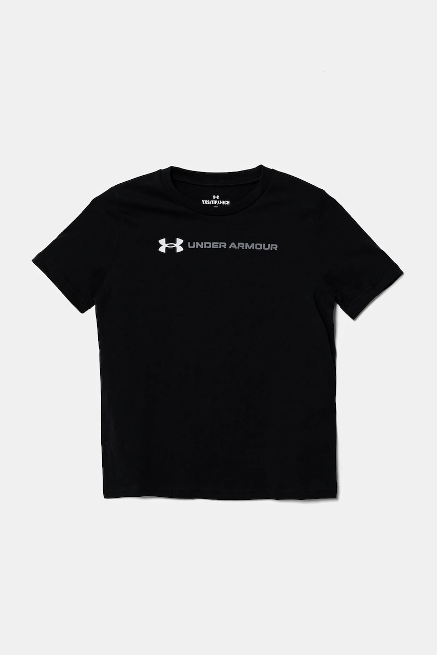 Under Armour tricou copii LOGO WORDMARK SS culoarea negru, cu imprimeu, 1389963