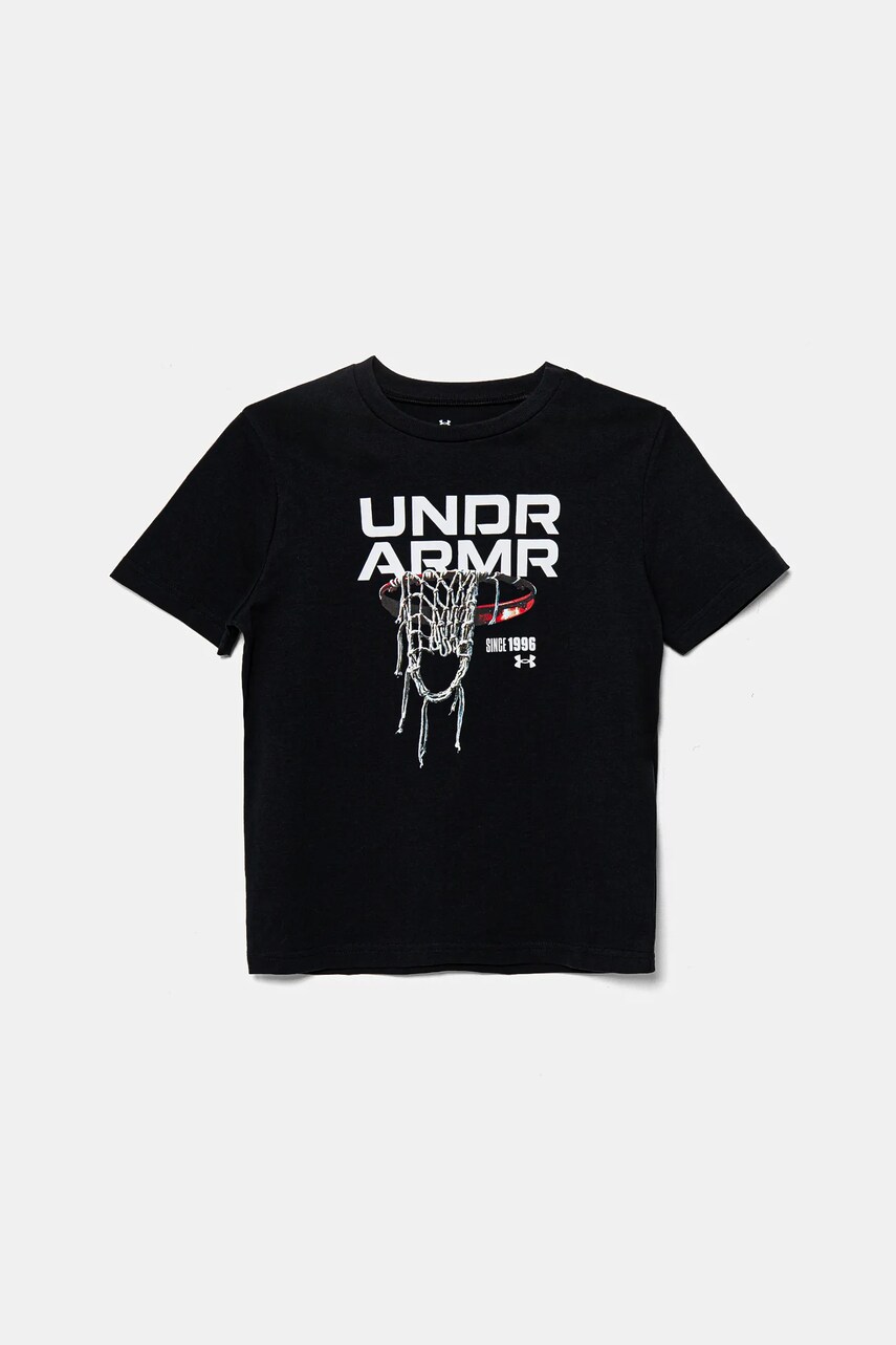 Under Armour tricou copii Hoops Net SS culoarea negru, cu imprimeu, 1389991
