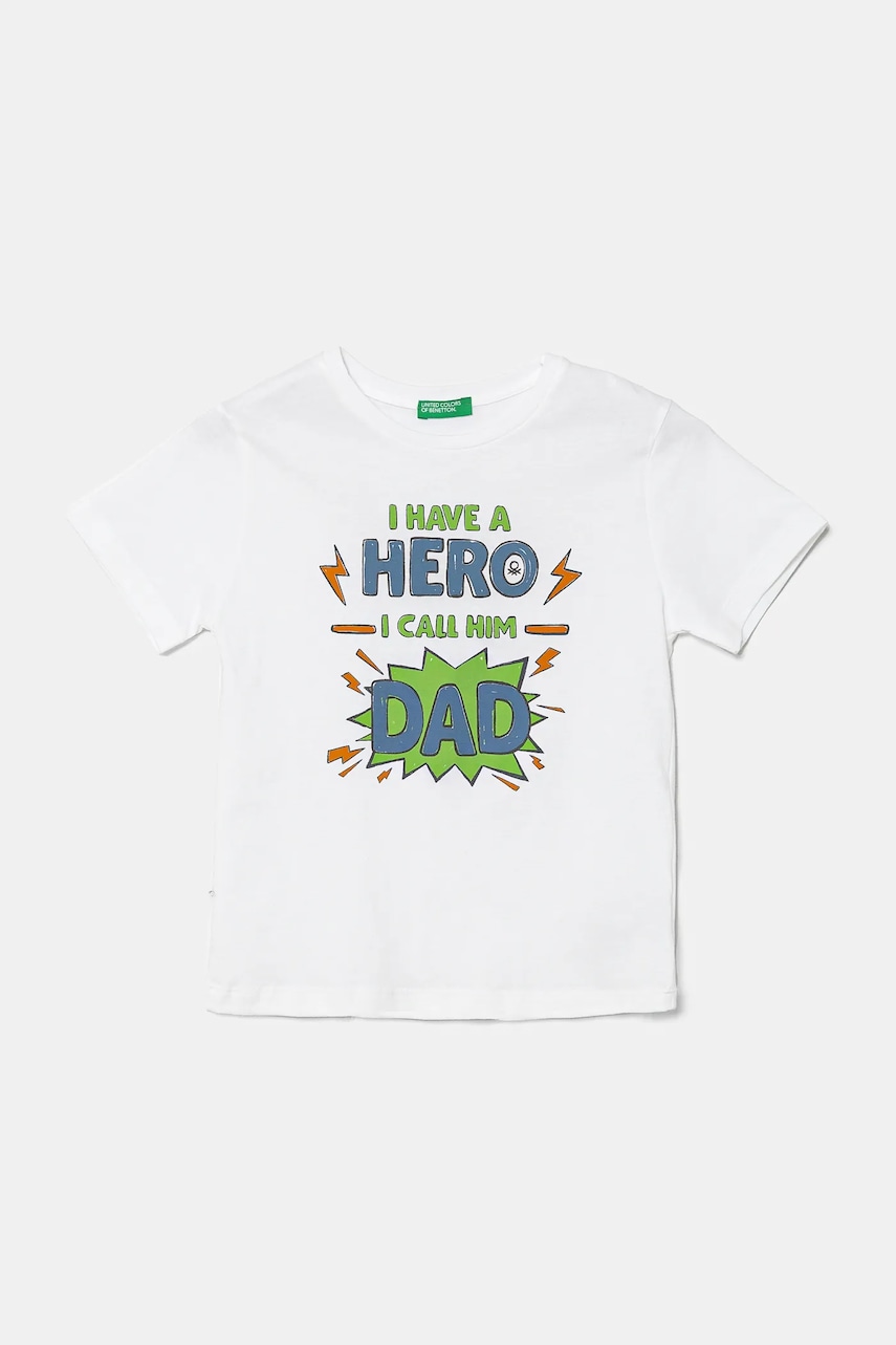 United Colors of Benetton tricou de bumbac pentru copii culoarea alb, cu imprimeu, 3I1XG10IJ